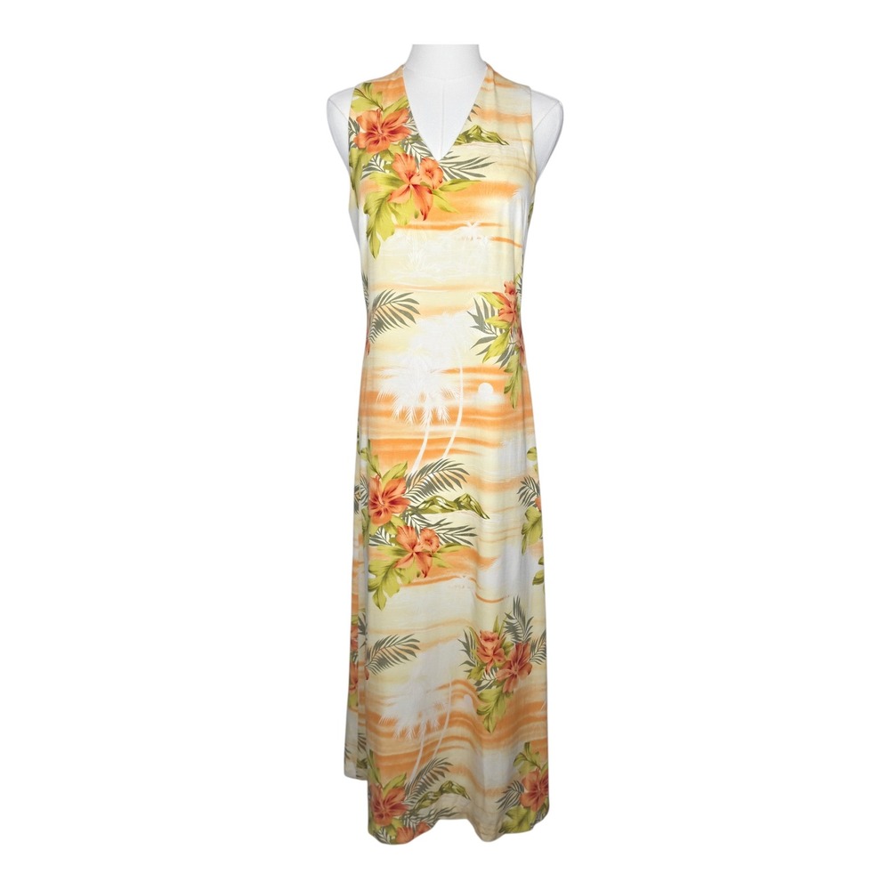 Tommy Bahama Vintage Orange Silk Tropical Floral Palm Tree Sunset‎ Maxi Dress 4